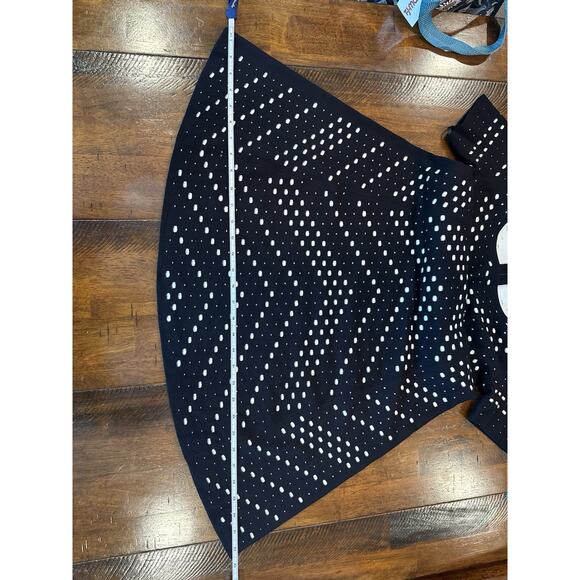 Milly Pointelle Knit Sweater Dress M Black White Fit & Flare Scoop Neck $395 - Picture 9 of 14